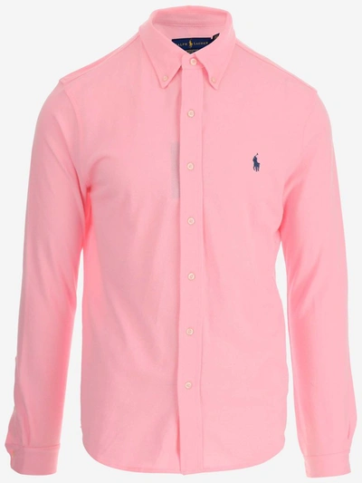 Shop Polo Ralph Lauren Logo Embroidered Shirt In Pink