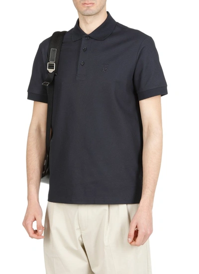 Shop Burberry Monogram Embroidered Polo Shirt In Navy