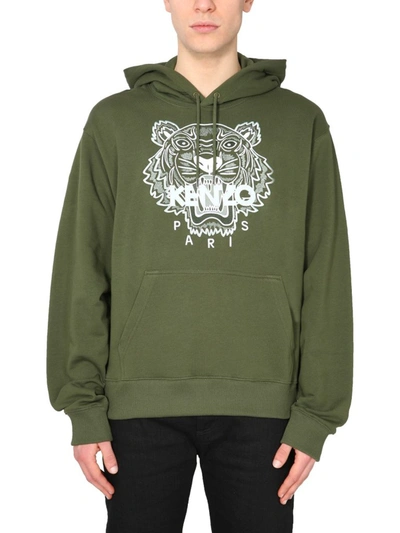 Shop Kenzo Tiger Embroidered Hoodie In Green