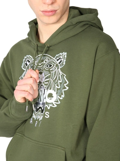 Shop Kenzo Tiger Embroidered Hoodie In Green