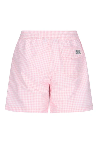 Shop Polo Ralph Lauren Gingham Print Swim Trunks In Pink