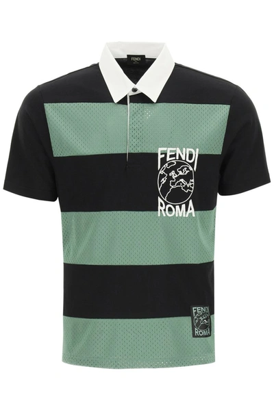 Shop Fendi Roma Logo Striped Polo Shirt In Multi