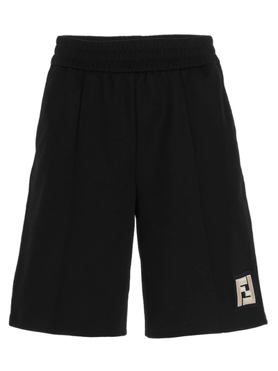 Shop Fendi Logo Patch Panelled Bermuda Shorts In Black