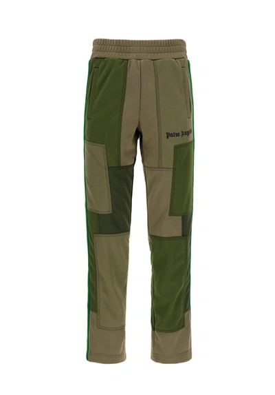 Shop Palm Angels Logo Printed Patchwork Track Pants In Green