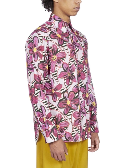 Shop Marni Painted Flowers Print Shirt In Pink