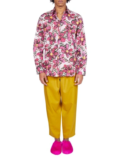 Shop Marni Painted Flowers Print Shirt In Pink