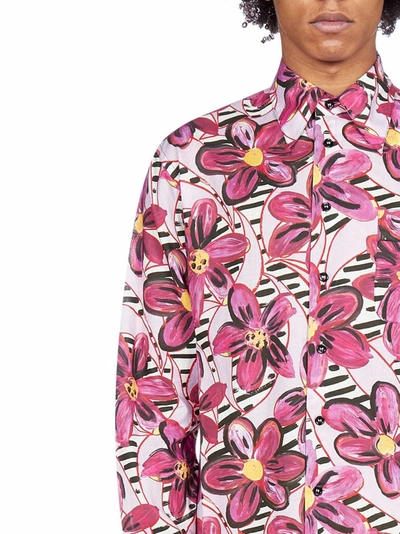 Shop Marni Painted Flowers Print Shirt In Pink