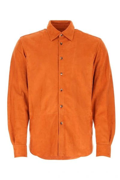 Shop Loewe Tailored Suede Shirt In Orange