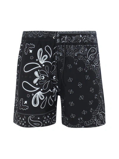 Shop Amiri Paisley Print Swim Trunks In Black