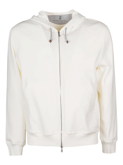 Shop Brunello Cucinelli Zipped Hooded Sweatshirt In White