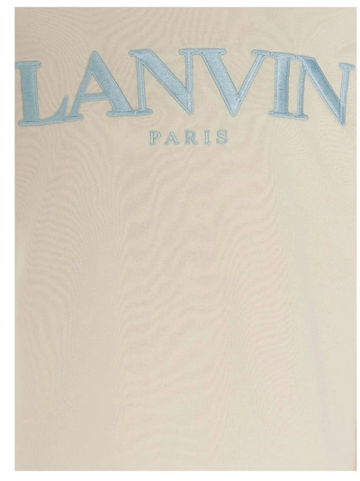 Shop Lanvin Logo Print Drawstring Hoodie In Beige