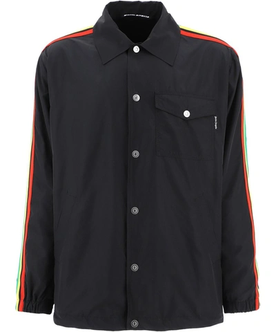 Shop Palm Angels Miami Logo Printed Buttoned Jacket In Black