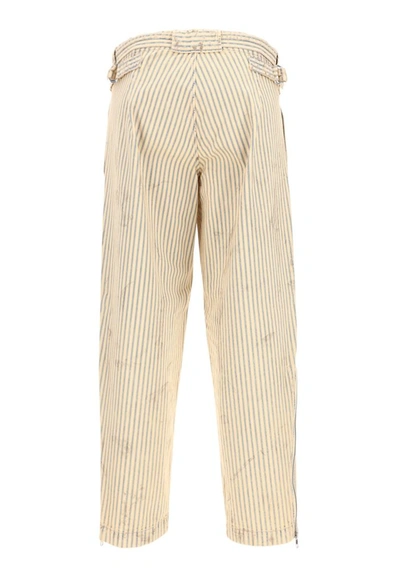 Shop Maison Margiela Striped Belted Pants In Beige