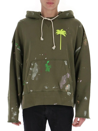 Shop Palm Angels Painted Palm Tree Hoodie In Green