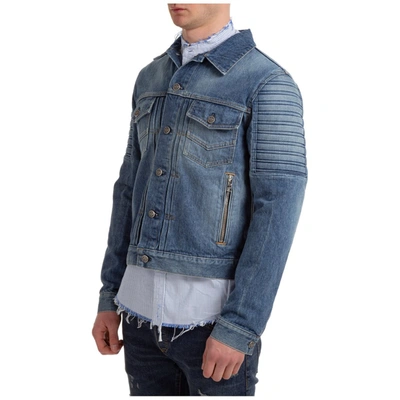 Shop Balmain Zipped Detail Denim Jacket In Blue