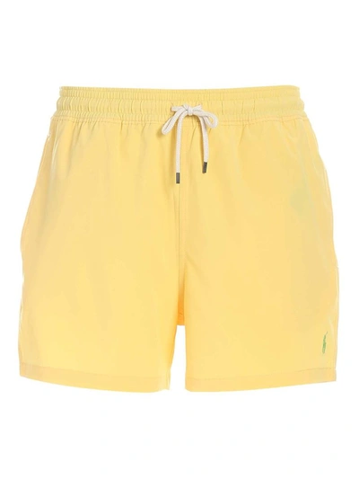 Shop Polo Ralph Lauren Logo Embroidered Swim Trunks In Yellow