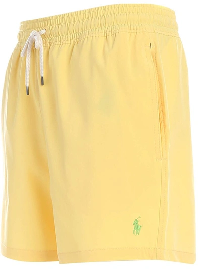 Shop Polo Ralph Lauren Logo Embroidered Swim Trunks In Yellow