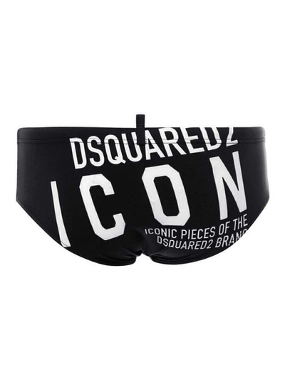 Shop Dsquared2 Logo Print Swim Briefs In Black