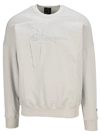 Shop Rick Owens X Champion Logo Embroidered Sweatshirt In Grey
