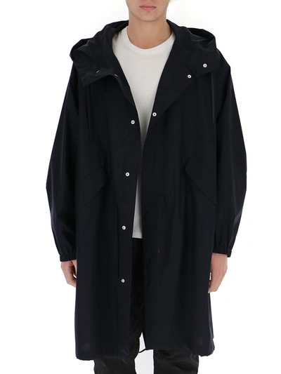 Shop Jil Sander Logo Print Hooded Parka In Navy