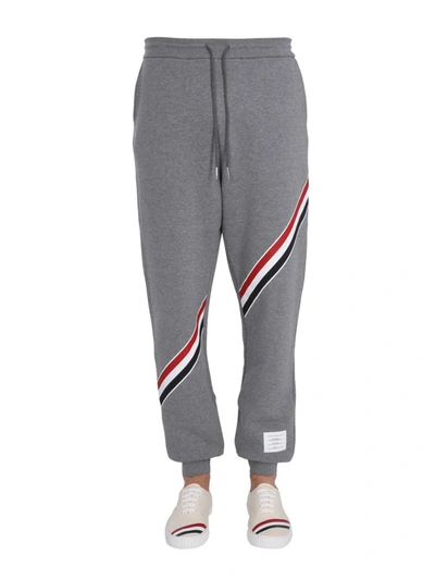 Shop Thom Browne Rwb Stripe Jogger Pants In Grey