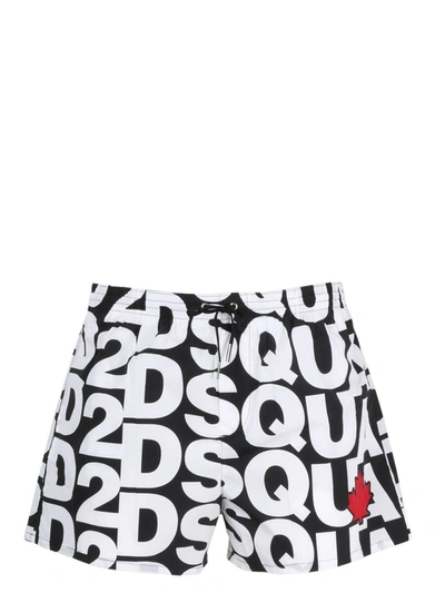 Shop Dsquared2 Logo Print Swimming Trunks In Black