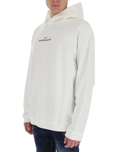 Shop Maison Margiela Logo Embroidered Hoodie In White