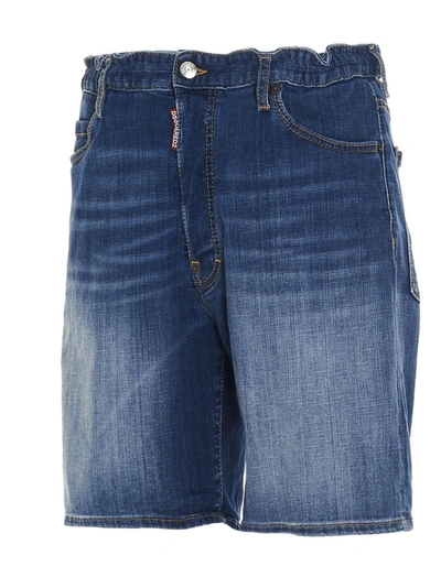 Shop Dsquared2 Washed Denim Shorts In Blue