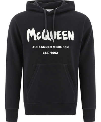 Shop Alexander Mcqueen Graffiti Logo Print Hoodie In Black