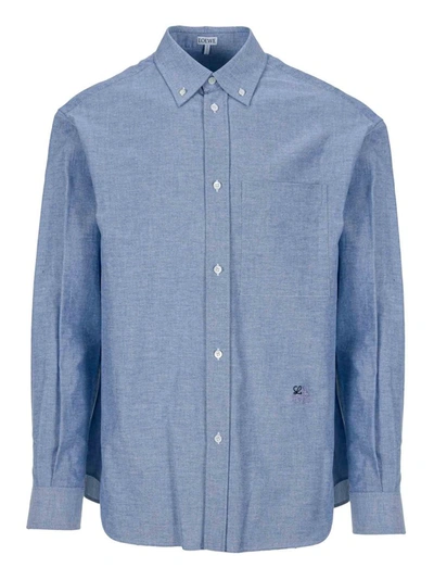 Shop Loewe Logo Embroidered Shirt In Blue