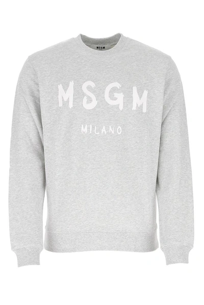 Shop Msgm Brushed Logo Print Crewneck Sweatshirt In Grey
