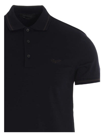 Shop Ermenegildo Zegna Logo Embroidered Polo Shirt In Navy
