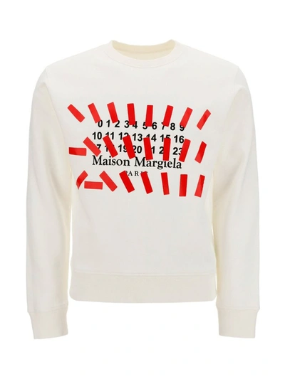 Shop Maison Margiela Number Print Crewneck Sweatshirt In White