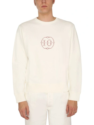 Shop Maison Margiela Logo Embroidered Crewneck Sweatshirt In White