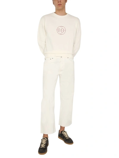 Shop Maison Margiela Logo Embroidered Crewneck Sweatshirt In White