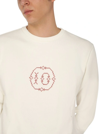 Shop Maison Margiela Logo Embroidered Crewneck Sweatshirt In White