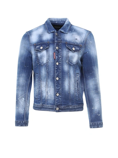 Shop Dsquared2 Paint Splatter Buttoned Denim Jacket In Blue