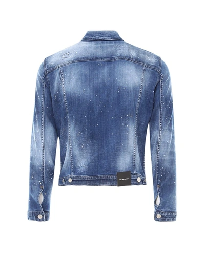 Shop Dsquared2 Paint Splatter Buttoned Denim Jacket In Blue