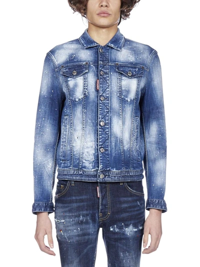 Shop Dsquared2 Paint Splatter Buttoned Denim Jacket In Blue