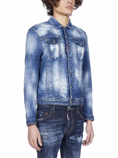Shop Dsquared2 Paint Splatter Buttoned Denim Jacket In Blue