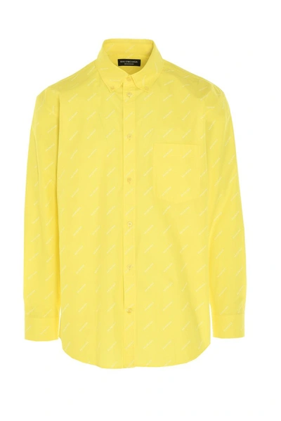 Shop Balenciaga Allover Logo Print Shirt In Yellow