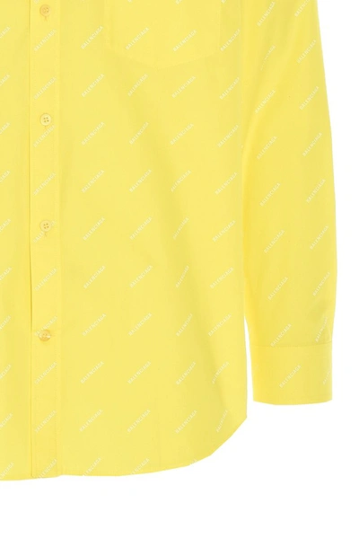 Shop Balenciaga Allover Logo Print Shirt In Yellow