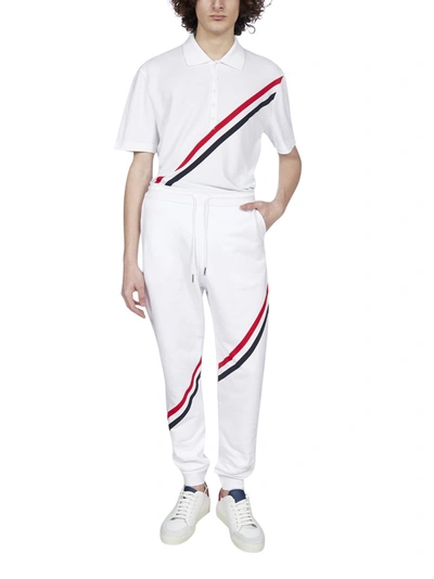 Shop Thom Browne Rwb Stripe Jogger Pants In White