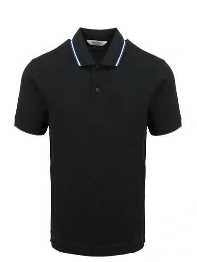 Shop Z Zegna Striped Collar Polo Shirt In Black