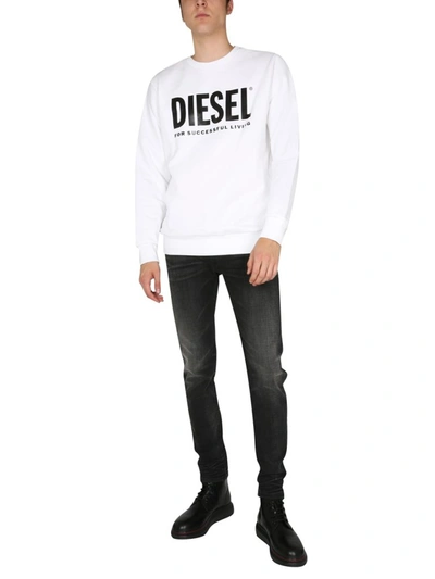 Shop Diesel Logo Printed Sweatshirt In White