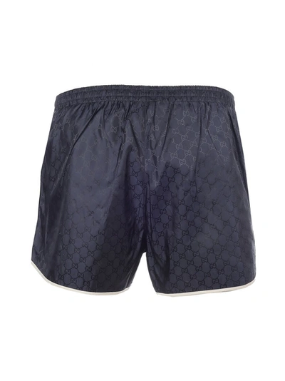 Shop Gucci Bee Embroidered Swim Shorts In Navy