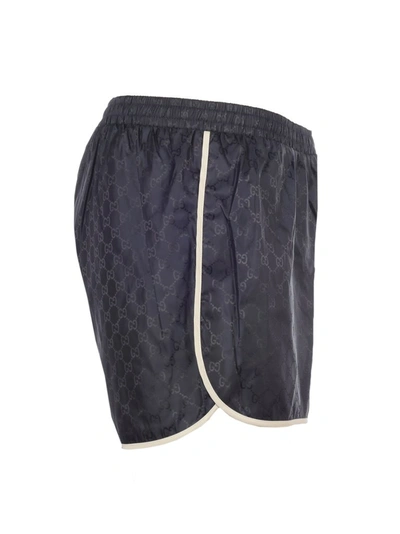 Shop Gucci Bee Embroidered Swim Shorts In Navy