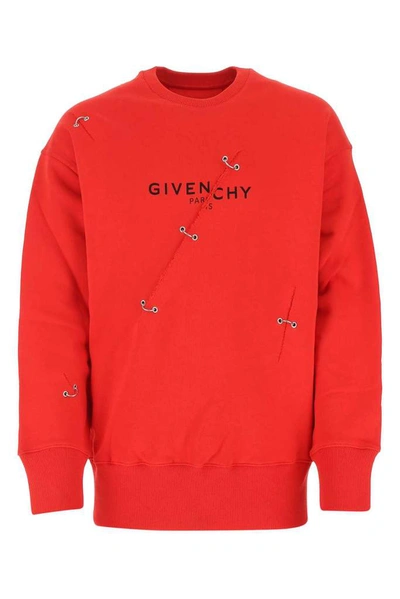 Shop Givenchy Eyelet Detail Oversized Sweatshirt In Red