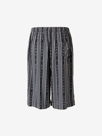 Shop Balenciaga Logo Striped Pyjama Shorts In Multi