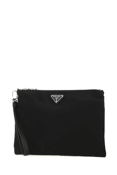 Shop Prada Logo Plaque Pouch In Black